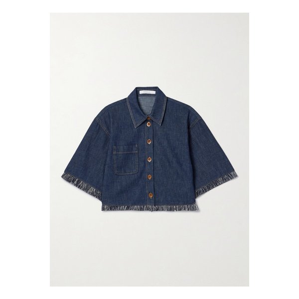 리아논 크롭 프레이 데님 셔츠 네이비 46376663162878067