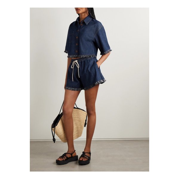 리아논 크롭 프레이 데님 셔츠 네이비 46376663162878067