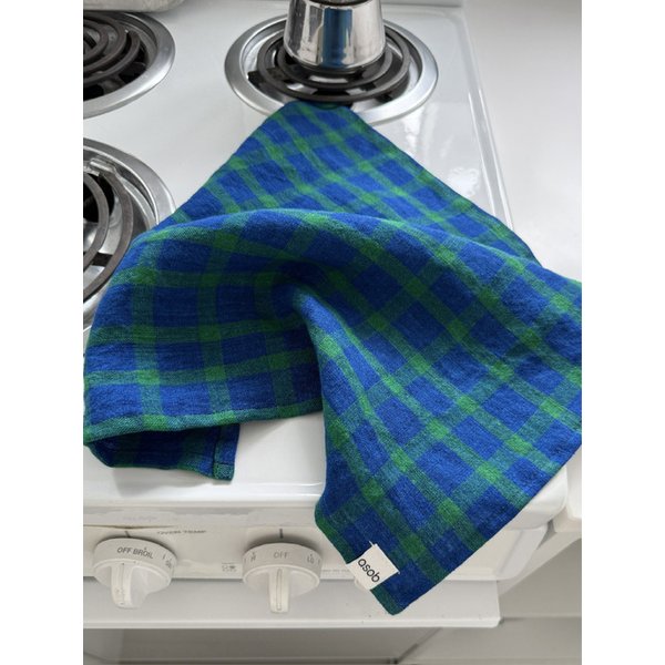 린넨 블루그린체크 키친크로스 다용도매트 가전덮개