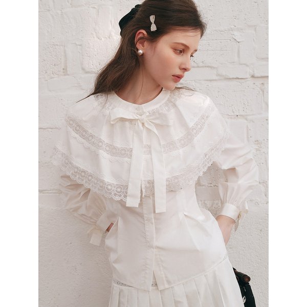 Cest_Romantic cape slim blouse