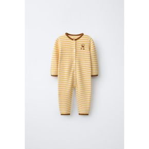 ZARA 자라 키즈 곰돌이 푸 디즈니 스트라이프 엠브로이더드 자수 니트 점프수트 EcruYellow 2209