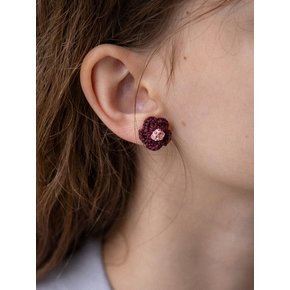 Wine and rose flower knit earring