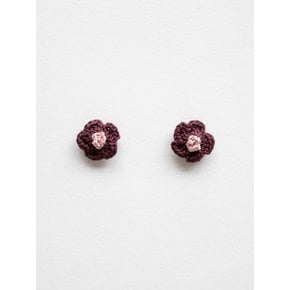 Wine and rose flower knit earring