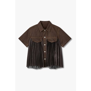 SACAI [사카이]  여성 숏 슬리브 플리츠 데님 셔츠 6415340101