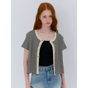 SUMMER RIBBED STRIPE CARDIGAN BLACK