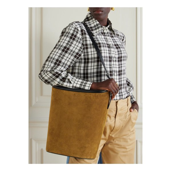 프로엔자슐러 브랜트 가죽 트리밍 스웨이드 버킷 백 브라운 46376663162892543