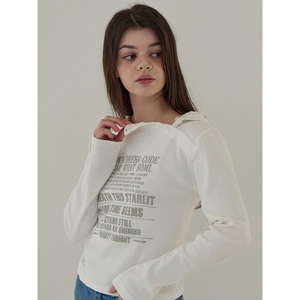 골지 후드 레터링 롱슬리브 (아이보리)