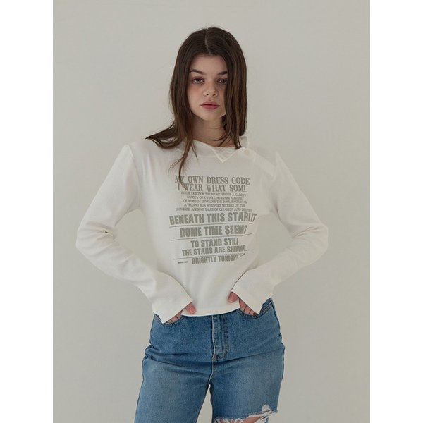 골지 후드 레터링 롱슬리브 (아이보리)