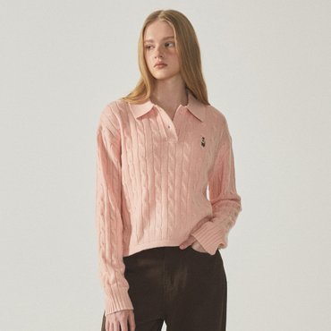 후아유 Cable Button Collar Neck Pullover WHKAE4V74F