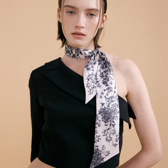 아비나펠르 Le Jardin Long Twilly Silk Scarf - Charcoal/Ivory