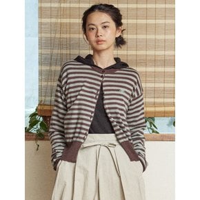 W BUTTON STRIPE CARDIGAN [BROWN]