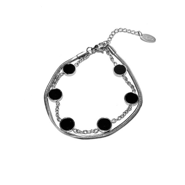 double layerd onyx stone bracelet circle silver