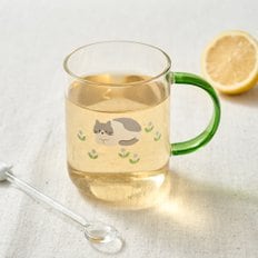 L 뚱냥이 내열 유리 머그컵 그린핸들 430ml