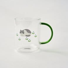 L 뚱냥이 내열 유리 머그컵 그린핸들 430ml