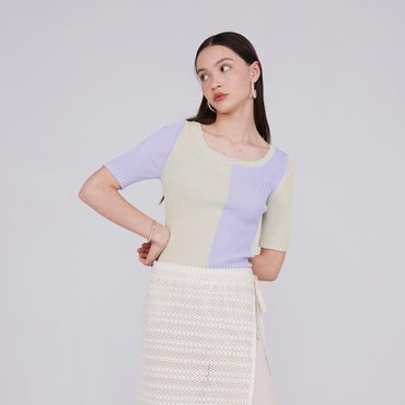 레이브 Two Tone knit Top in Yellow VK2MP147-52