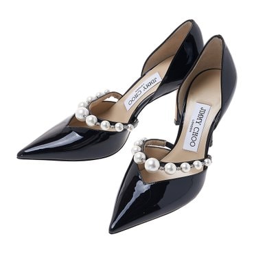 지미추 FW24 여성 펄 스트랩 펌프스 AURELIE 85 XKM BLACK WHITE