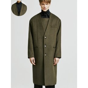 COLLARLESS FRONT COVER COAT KHAKI