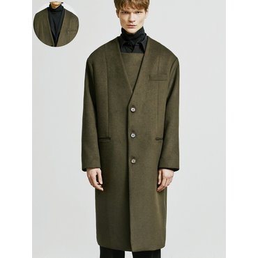 에스에스와이 COLLARLESS FRONT COVER COAT KHAKI