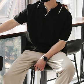 WML 남자 빅사이즈 니트 오픈 카라 반팔티