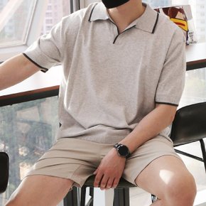 WML 남자 빅사이즈 니트 오픈 카라 반팔티