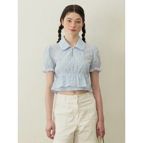 Alice Crop Ruffle Blouse (Skyblue)