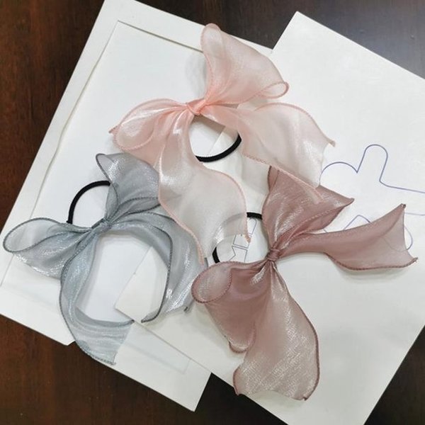 [더블디] 3컬러 시스루 러블리 리본 똥머리 고무밴드