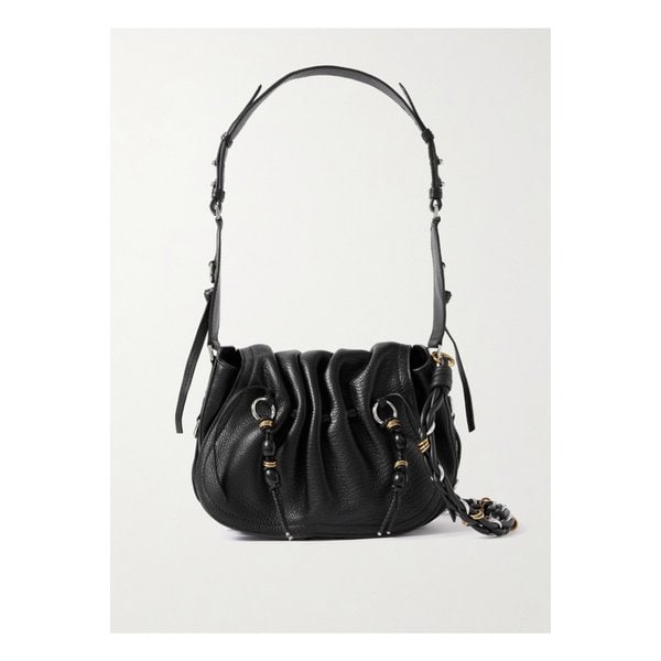 볼튼 장식 태슬 텍스처 가죽 숄더 백 블랙 46376663162936998