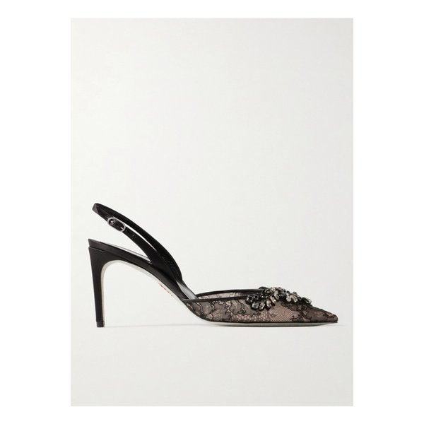 르네 카오빌라 크리스털 장식 레이스 새틴 슬링백 펌프스 블랙 1647597342369337