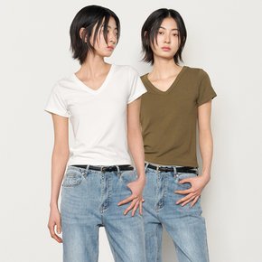 WOMAN 슬림 브이넥 반팔티 [4COL] / WBE2L01513