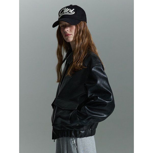 워시드 오버핏 레더 자켓 [BLACK]