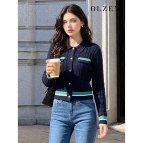 케이블 카라 배색 가디건 ZLD1EC2102_P384429588
