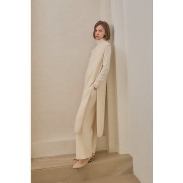 테라누고 cashmere 100%  one slit long vest - White