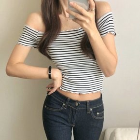 파임적은 스판 단가라 크롭 오프숄더 티셔츠