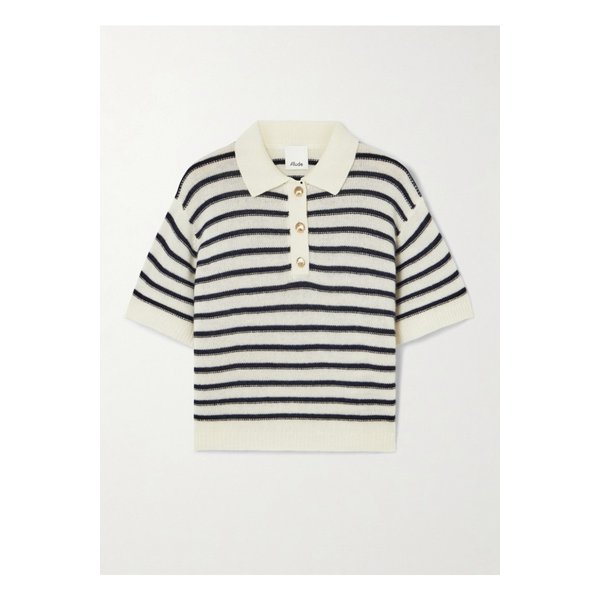 스트라이프 울 캐시미어 혼방 폴로 스웨터 네이비 1647597353079202