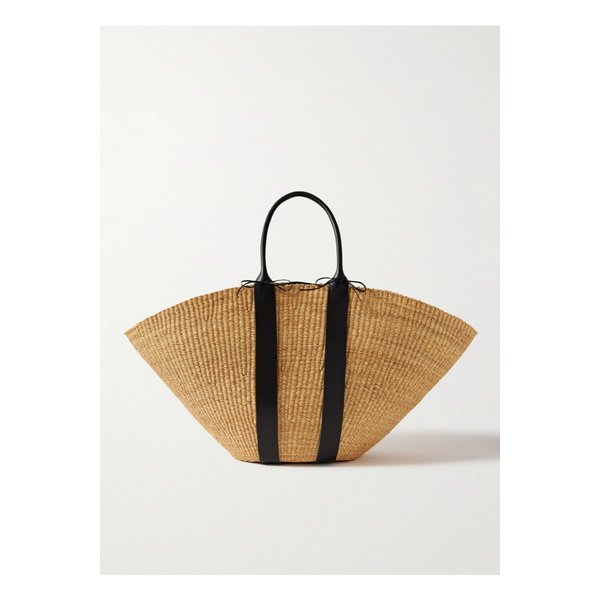 무뉴 소피 맥시 가죽 트리밍 우븐 스트로 토트 브라운 46376663162878901