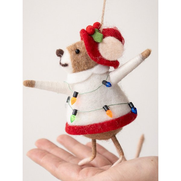 우아한모자 쥐부인 양모 울 인형 오너먼트 크리스마스 장식 데코 소품