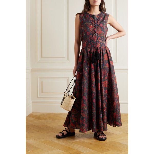 필 드 비 Althea Belted Tasseled Paisley-print Voile Maxi Dress 레드 38063312420629011