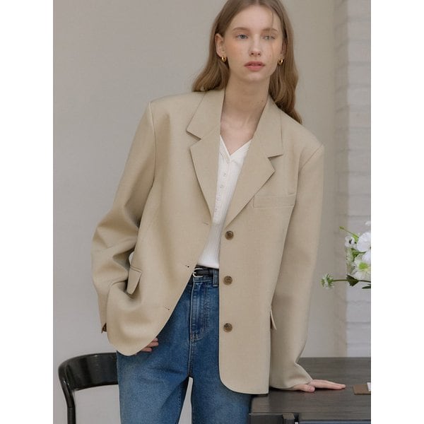 시그니처 싱글 버튼 자켓 - Beige