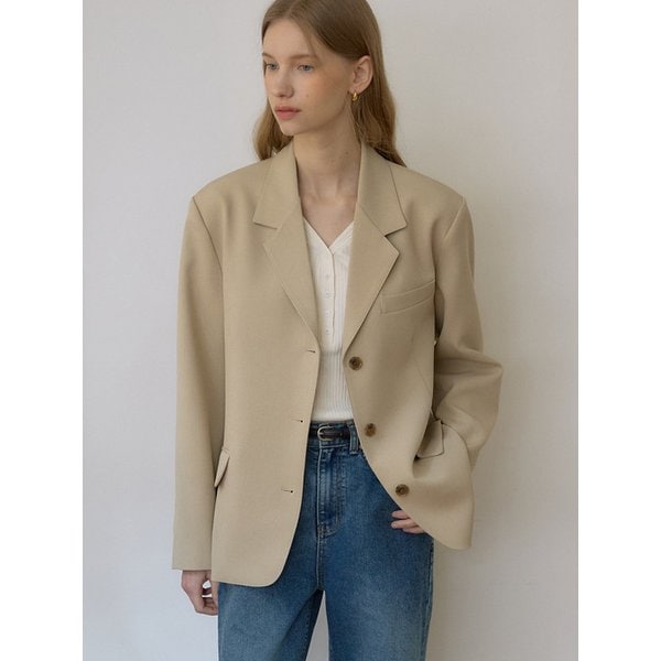 시그니처 싱글 버튼 자켓 - Beige