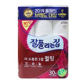 잘풀리는집 3겹 퀼팅 화장지 30롤 두루마리 화장지