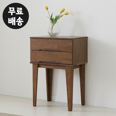 벤티스가구 레빈 고무나무 원목 2단 협탁 침대 서랍장 사이드 테이블 소형 미니(600/월넛)