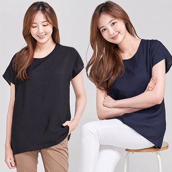 이라인 1412 모노 그린인견 블라우스 롱티셔츠 (~2XL)