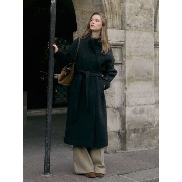 Cashmere Lebron High Neck Coat Charcoal