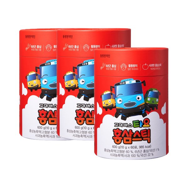 [동원 천지인] 꼬마버스 타요 홍삼스틱(10g 60포 60일분) x 3개_50162x3