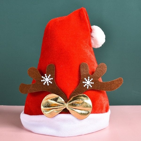 갈색 사슴뿔 리본 산타모자