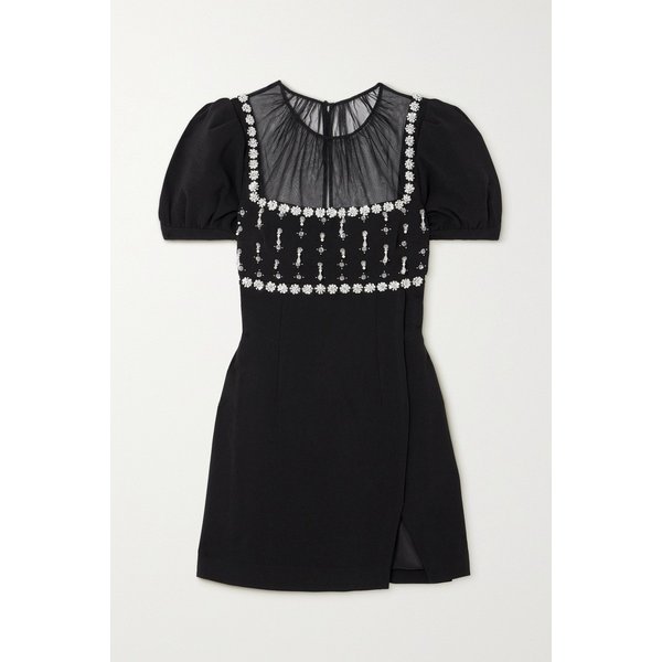 튤 패널 장식 컷아웃 크레이프 미니 드레스 블랙 1647597317632698