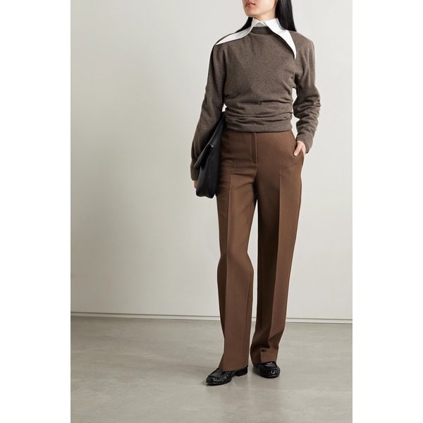 엘라 울 실크 혼방 트윌 스트레이트 팬츠 브라운 1647597282926041