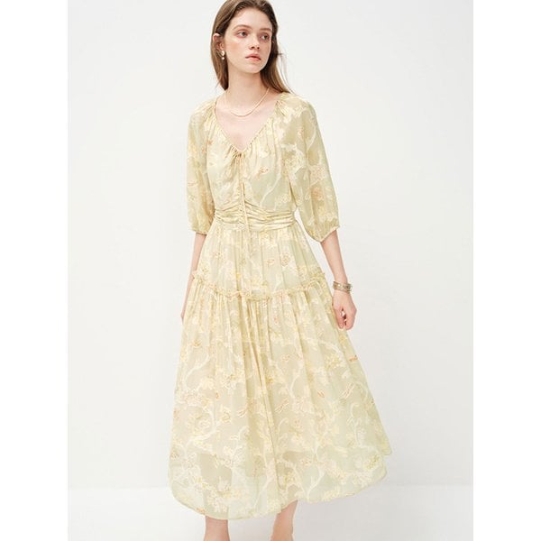 WD_Floral shirring v-neck dress_2color