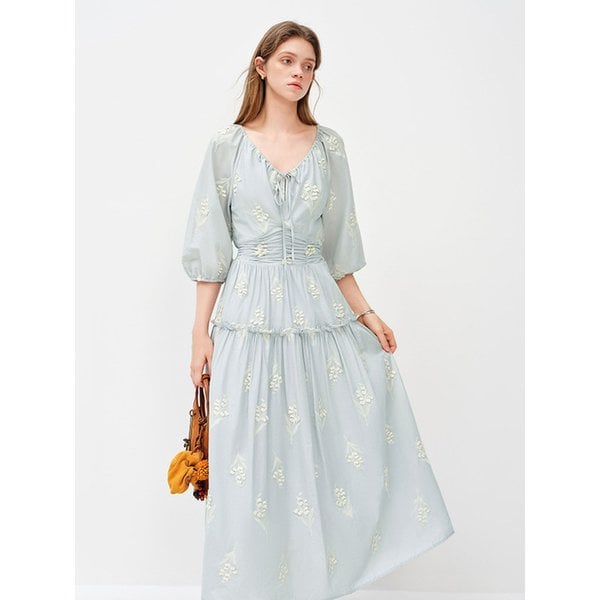 WD_Floral shirring v-neck dress_2color