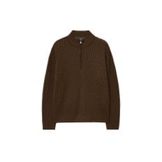 Cable Mockneck Half Zipup_Brown